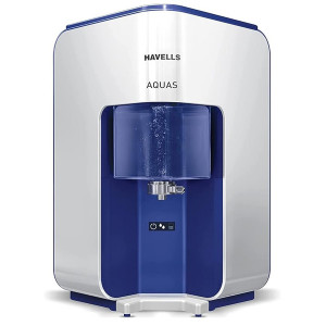 Havells AQUAS Water Purifier (White and Blue), RO+UF, Copper+Zinc+Minerals, 5 stage Purification, 7L Tank, Suitable for Borwell, Tanker & Municipal Wa