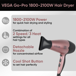 Go Pro 2100W Professional Hair Dryer with Detachable Nozzle