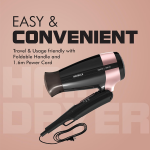 1200W Foldable Hair Dryer; 3 Heat Settings With Cool Shot (Hot/Cool/Warm)