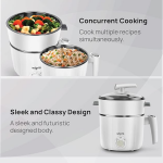 Wipro Vesta 1.2 l multicooker Kettle | Concurrent Cooking |Cool Touch body | Dual Temperature Control |Triple Protection |SS 304 Rust free (White, 600