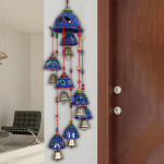 Kuber Industries Rajasthani Design Handcrafted Hanging Windchimes|Latkan with 8 Bells for Home Decor & Positive Energy,Pack of 2 (Blue), Plastic