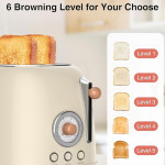 CROWNFUL 2-Slice Toaster, 1.5 In Extra Wide Slots Toaster, Retro Stainless Steel with 6-Shade Settings, Bagel, Cancel, Defrost, Reheat Function, Remov